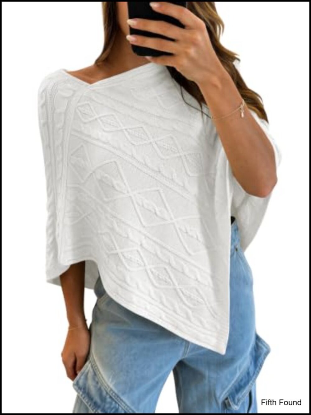 Cable Knit Poncho Cape Sweater Asymmetrical Batwing Women's